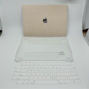 Cream Sherpa Faux Fur MacBook Case with Clear Keyboard Cover